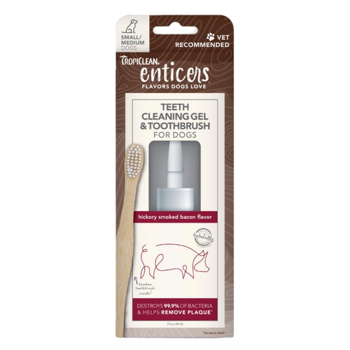 Tropiclean Enticers Teeth Cleaning Gel and Toothbrush - Hickory Smoked Bacon
