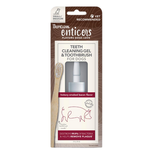 Tropiclean Enticers Teeth Cleaning Gel and Toothbrush - Hickory Smoked Bacon
